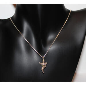 Vintage 925 Italy Sterling Silver Cherub Angel Pendant Necklace 18” Box Chain